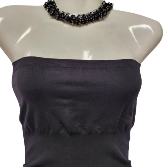 BLACK Strapless Top Stretch Solid Tank Top One Size - Picture 2 of 9